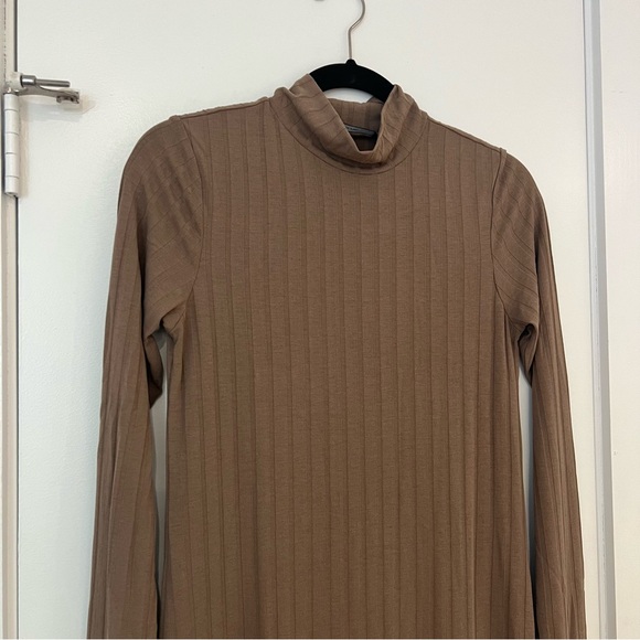 Vero Moda ribbed long sleeve midi dress in brown - Picture 4 of 10